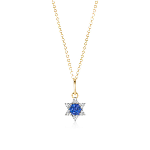 Mini Diamond & Blue Sapphire Infinity Star Of David Necklace - 1