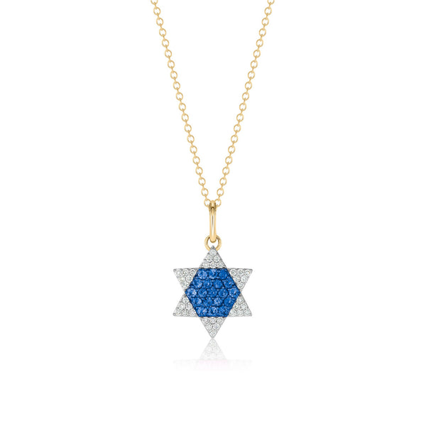 Diamond & Blue Sapphire Infinity Star Of David Necklace - 1