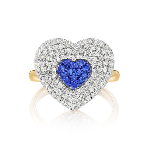 Diamond & Blue Sapphire Infinity Heartbeat Ring - 1