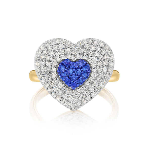Diamond & Blue Sapphire Infinity Heartbeat Ring - 1