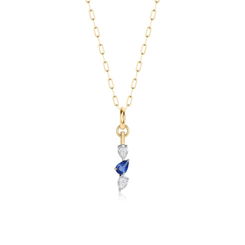 Pear Shape Diamond & Sapphire Triple Drop Necklace - 1