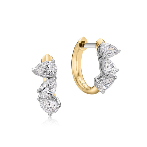 Triple Mini Pear Diamond Huggies - 1