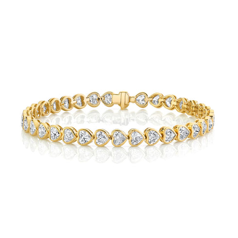 Bezeled Heart Diamond Tennis Bracelet 18k Yellow Gold - 1
