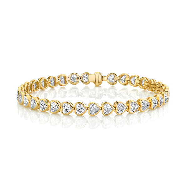 Bezeled Heart Diamond Tennis Bracelet 18k Yellow Gold - 1