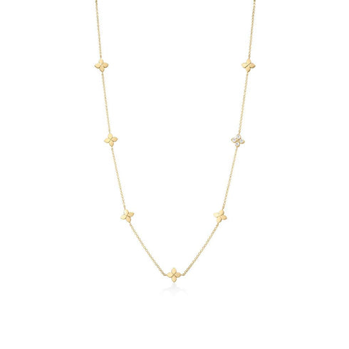 Love in Verona Tiny Flower Station Necklace in 18K Yellow Gold with Diamonds - 1