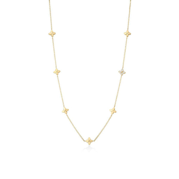Love in Verona Tiny Flower Station Necklace in 18K Yellow Gold with Diamonds - 1