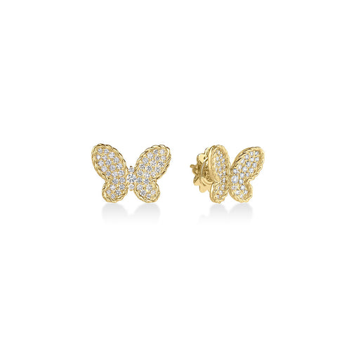 Jasmine Pave Butterfly Stud Earrings in 18K Yellow Gold with Diamonds - 1