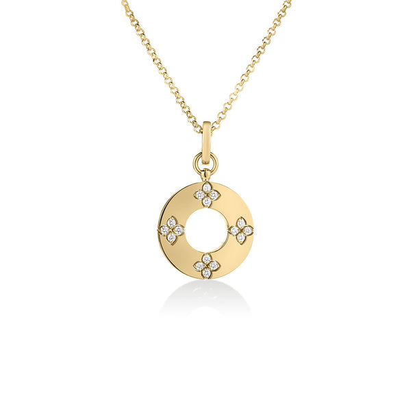 Love In Verona Classic Flower Circle Pendant Necklace in 18K Yellow Gold - 1