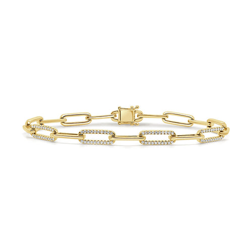 14K Gold Alternating Diamond Link Bracelet - 1
