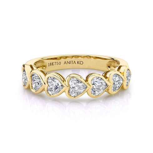 Bezeled Heart Diamond Demi Eternity Band 18k Yellow Gold - 1