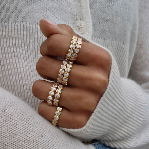 Bezeled Heart Diamond Demi Eternity Band 18k Yellow Gold - 2