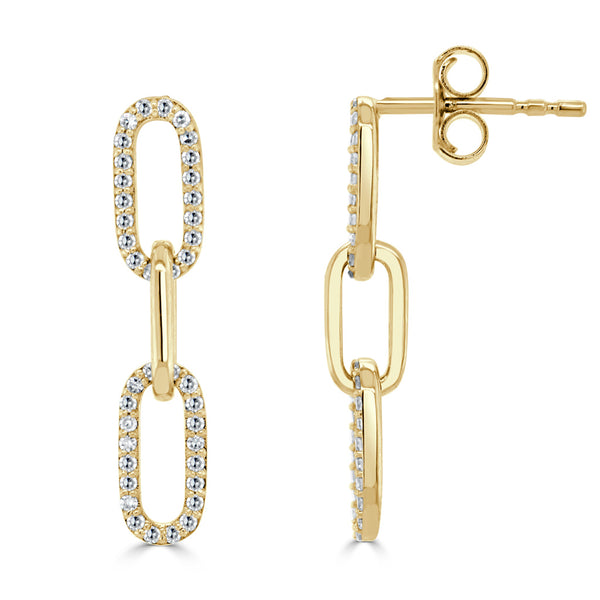 14k Gold & Diamond Paperclip Link Dangle Earrings -0.28ct - 1