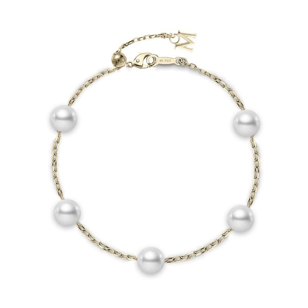 Akoya Cultured Pearl Station Bracelet in 18K Yellow Gold - 1