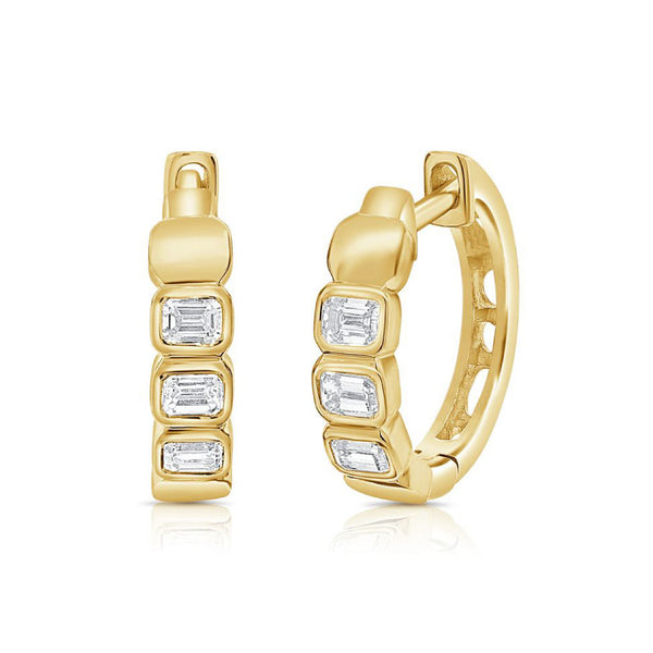 Emerald Shape Diamond Bezel Set Huggie Earrings - 1