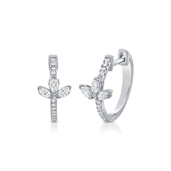 Marquise Shape And Round Diamond Huggie Earrings - 1