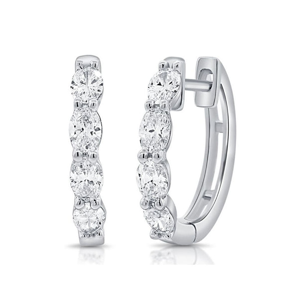 Oval Shape Diamond Huggie Earrings - 1