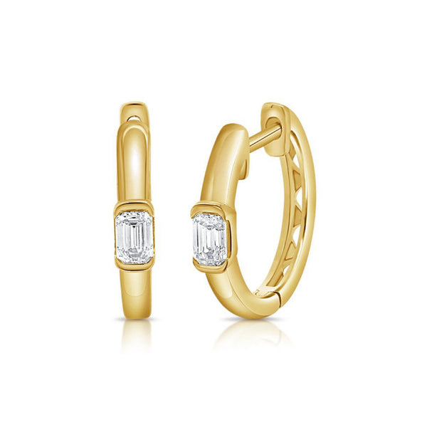Emerald Shape Diamond Solitaire Huggie Earrings - 1