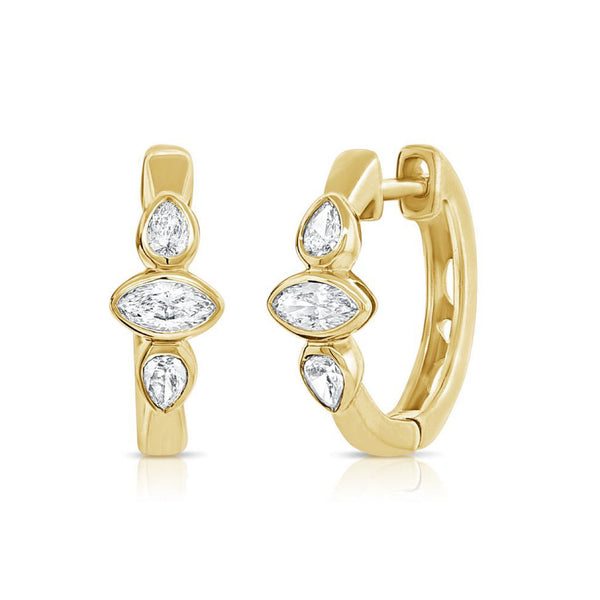 Marquise And Pear Shape Diamond Bezel Huggie Earrings - 1