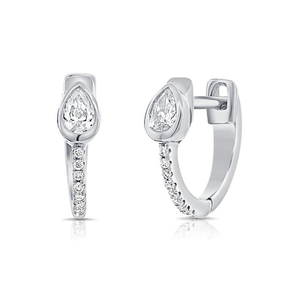 Pear And Round Shape Diamond Huggie Earrings - 1