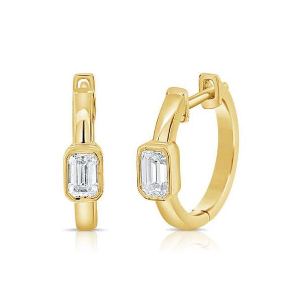 Emerald Shape Diamond Solitaire Huggie Earrings - 1
