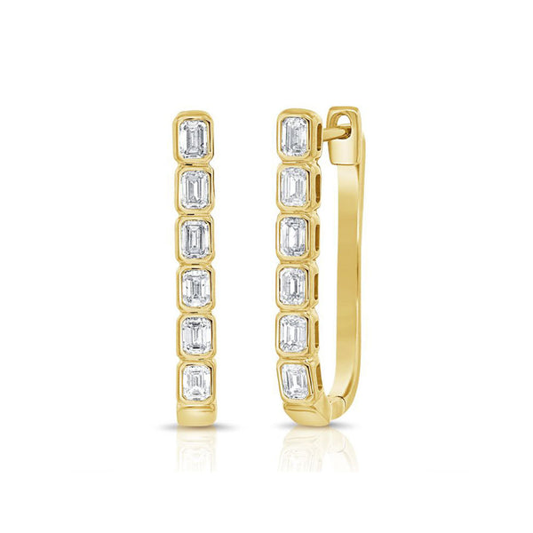 Emerald Shape Diamond Bezel Set Huggie Earrings - 1