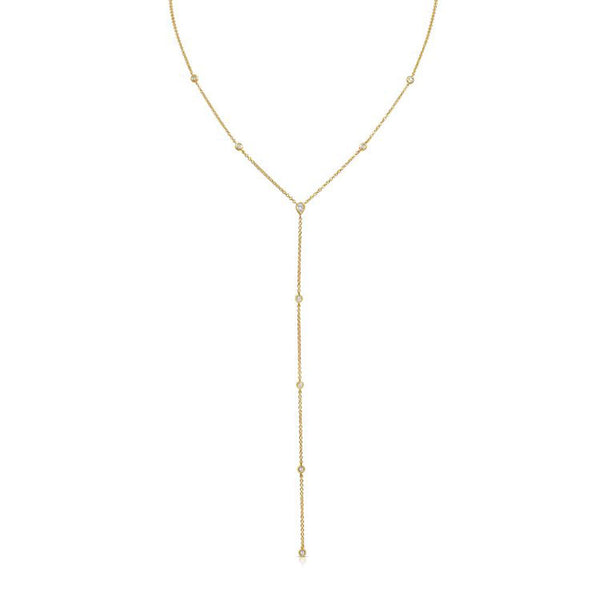 Pear And Round Shape Diamond Bezel Lariat Necklace - 1