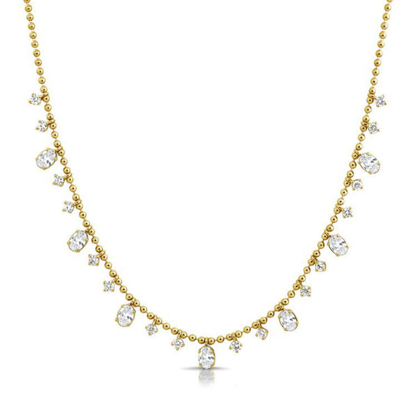 Oval Shape And Round Diamond Station Ball Necklace - 1