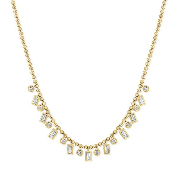 Baguettes And Diamond Station Ball Necklace - 1