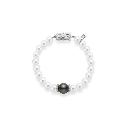 Fusion Akoya and Black South Sea Cultured Pearl Bracelet with Diamond Rondelles - 1
