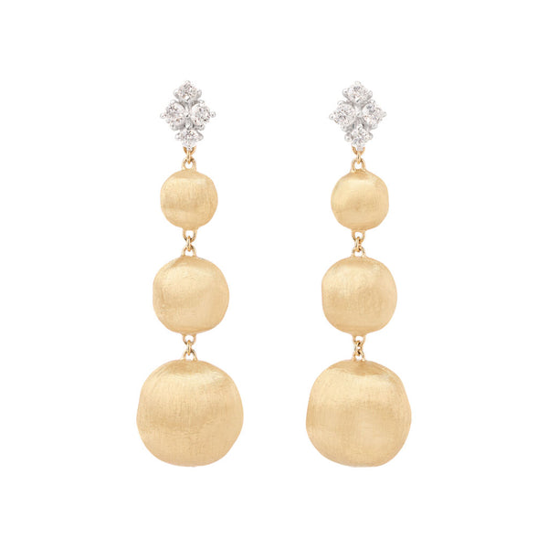 18K Yellow Gold Bead Earrings with Diamonds, 2" - 1