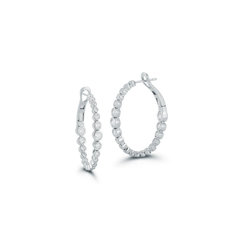 Classic 18K Bezel Set Diamond Oval Small Hoop Earrings - 1