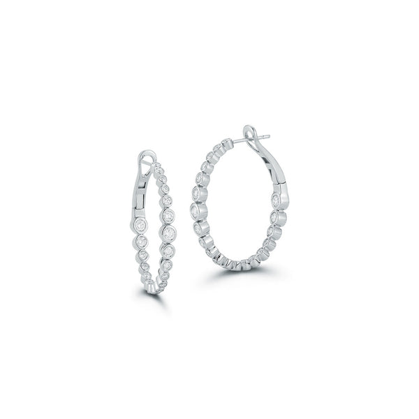 Classic 18K Bezel Set Diamond Oval Small Hoop Earrings - 1