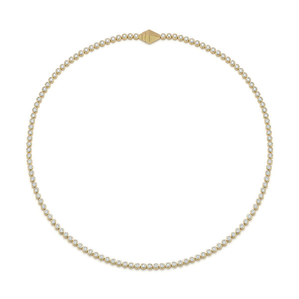 Classic 18K Bezel Set Tennis Necklace With Origami Clasp - 1