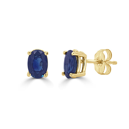 14k Gold & Sapphire Oval Studs - 1.00ct - 1
