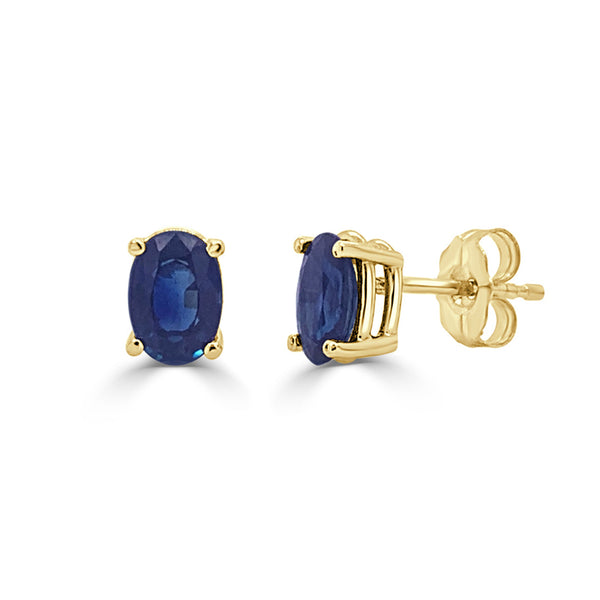 14k Gold & Sapphire Oval Studs - 1.00ct - 1