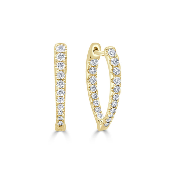 14k Gold & Diamond Point Hoop Earrings 3/4" - 0.46ct - 1