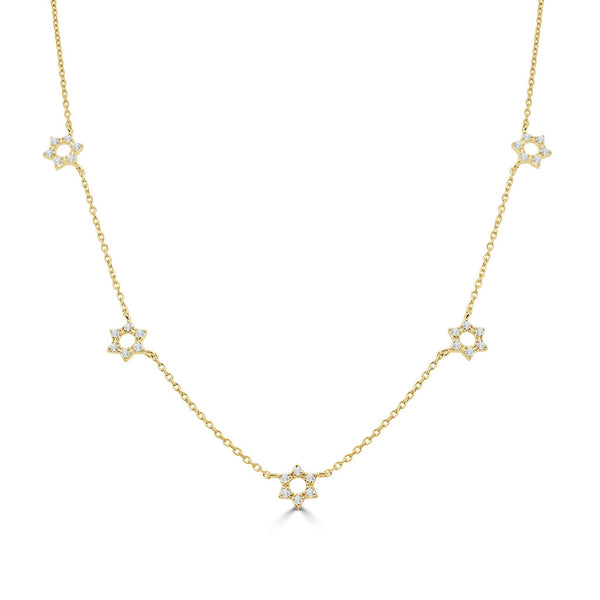 14K Gold Diamond Station Star of David Necklace - 0.34 CT - 1
