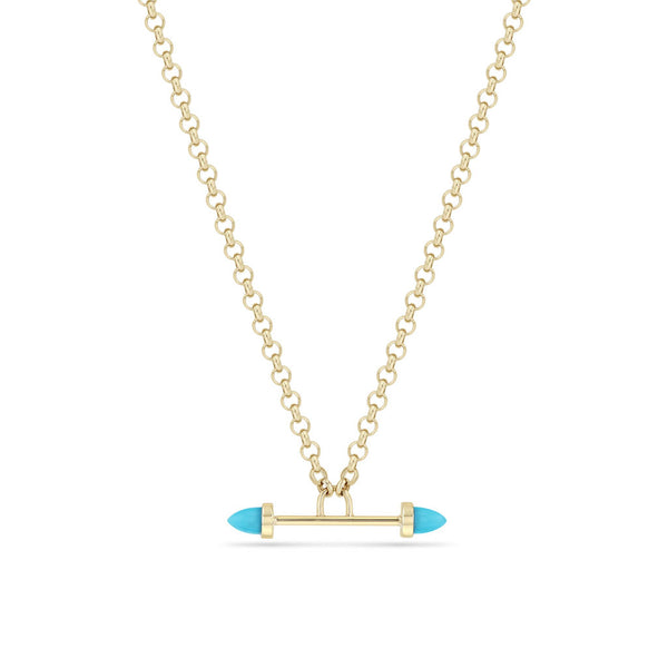 14k Turquoise Bullet Faux Toggle Medium Rolo Chain Necklace - 1