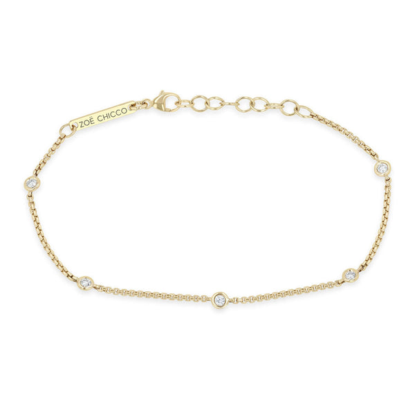 14k Floating Diamond Extra Small Box Chain Station Bracelet - 1