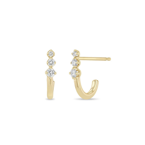 14k Graduated Prong Diamond J Hook Hoop Earrings - 1