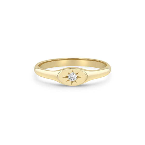 14k Star Set Diamond Oval Signet Ring - 1