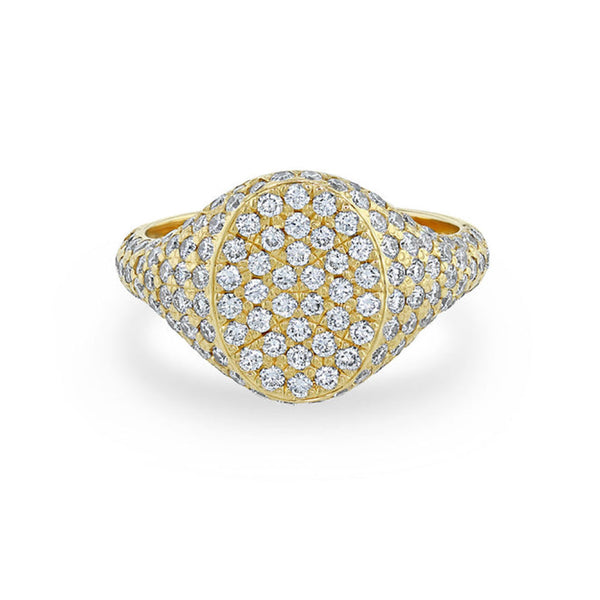14k Full Pavé Diamond Oval Signet Ring - 1