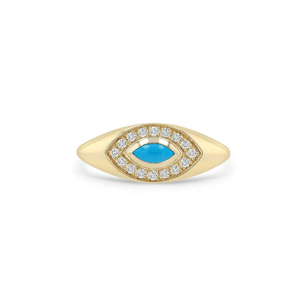 14k Marquise Turquoise & Diamond Halo Signet Ring - 1