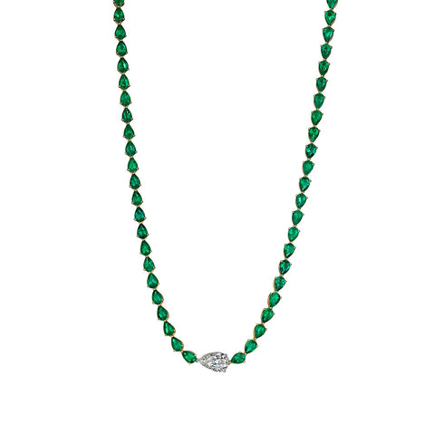 Emerald Tennis Necklace with Diamond Accent - 1