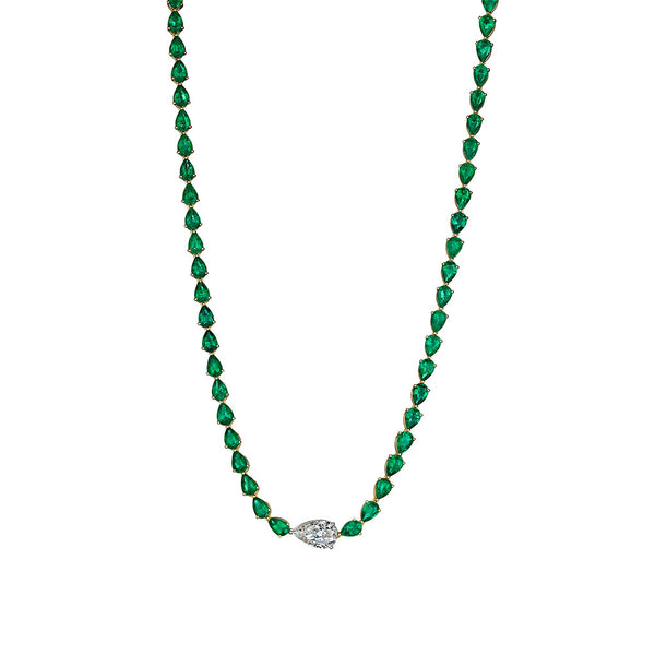 Emerald Tennis Necklace with Diamond Accent - 1