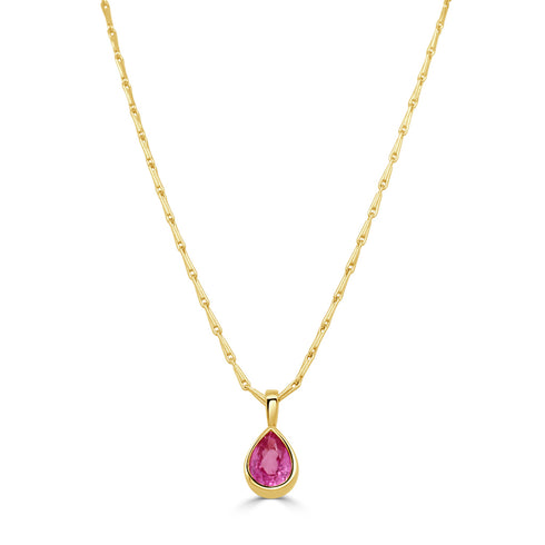 14K Gold Pink Sapphire Pear Shape Bezel Pendant Necklace - 1.47 CT - 1