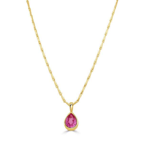 14K Gold Pink Sapphire Pear Shape Bezel Pendant Necklace - 1.47 CT - 1