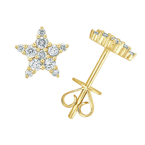 14k Gold & Diamond Star Stud Earrings - 0.34ct - 1