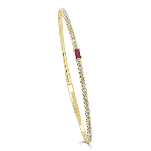 14K Gold Birthstone & Diamond Flexible Bangle - 0.54ct - 1
