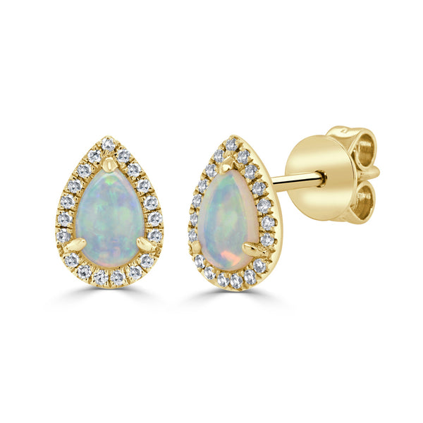 14K Gold Diamond & Pear Shape Opal Earrings - 1